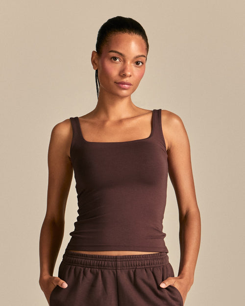 Smooth Contour Midi Square Neck Tank | Cocoa Powder