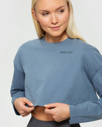 Comfort Oversized Cropped Long Sleeve T-Shirt | Smoke Blue