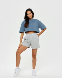 Comfort Oversized Cropped Short Sleeve T-Shirt | Smoke Blue