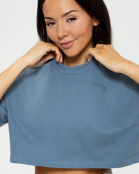 Comfort Oversized Cropped Short Sleeve T-Shirt | Smoke Blue
