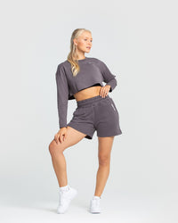 Comfort Oversized Cropped Long Sleeve T-Shirt | Charcoal