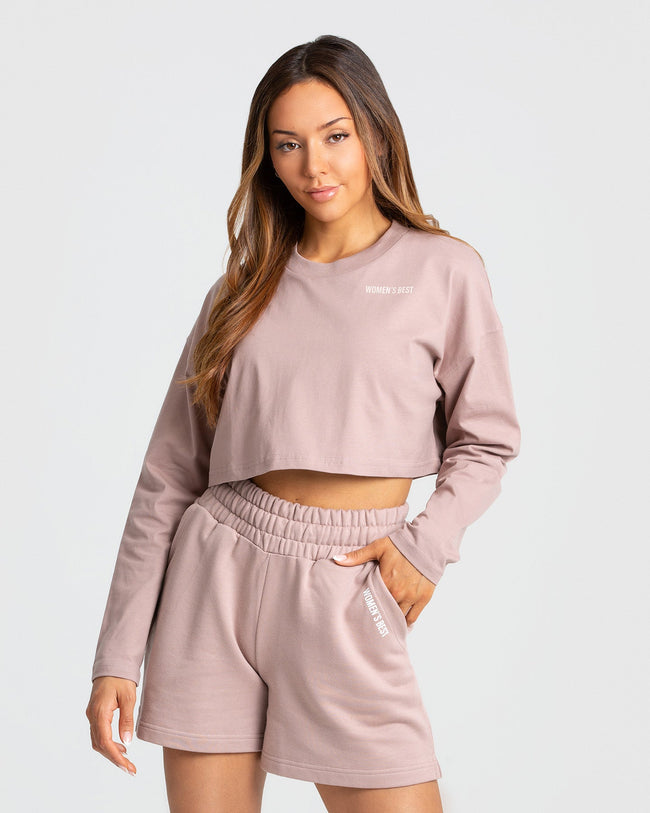 Comfort Oversized Cropped Long Sleeve T-Shirt | Taupe (1/5)