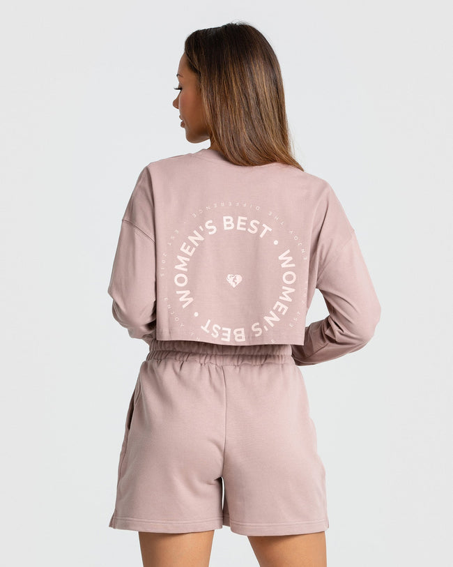 Comfort Oversized Cropped Long Sleeve T-Shirt | Taupe (3/5)