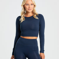 Essential Long Sleeve Crop Top | Sapphire Blue