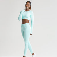 Power Seamless Long Sleeve Crop Top | Bleached Aqua