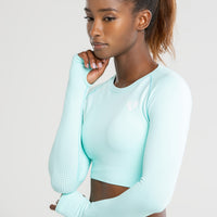 Power Seamless Long Sleeve Crop Top | Bleached Aqua