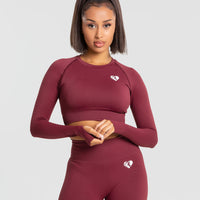 Power Seamless Long Sleeve Crop Top | Burgundy
