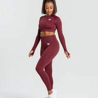 Power Seamless Long Sleeve Crop Top | Burgundy