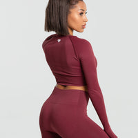 Power Seamless Long Sleeve Crop Top | Burgundy
