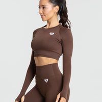 Power Seamless Long Sleeve Crop Top | Walnut Brown