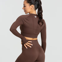 Power Seamless Long Sleeve Crop Top | Walnut Brown