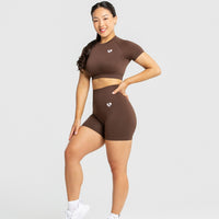 Power Seamless Short Sleeve Crop Top | Walnut Brown