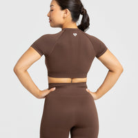 Power Seamless Short Sleeve Crop Top | Walnut Brown